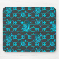 Blue Geometric Flower Pattern Mousepad