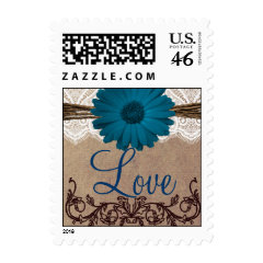 Blue Gerber Daisy LOVE Wedding Postage Stamps
