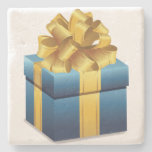 Blue Gift With Gold Ribbon Stone Coaster