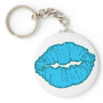 blue giltter lips key chains