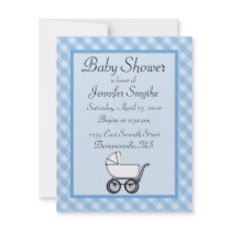 Blue Gingham Baby Shower Invitations