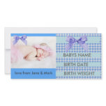 BLUE  GINGHAM BIRTH ANNOUNCEMENT PICTURE CARD