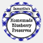 Blue Gingham Blueberry Jelly Jam Jar/Lid Label stickers
