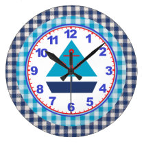 Blue Gingham Boys Sailboat Clock with Numbers