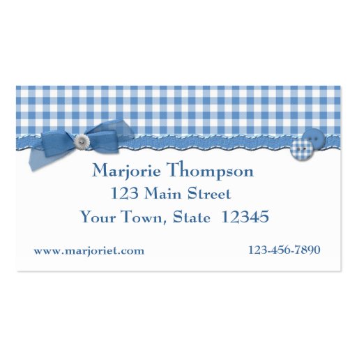 Blue Gingham Business Card (front side)