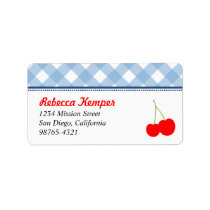 Blue gingham country red cherries return address labels