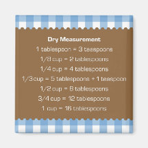 Blue gingham dry measure chart kitchen helper refrigerator magnet