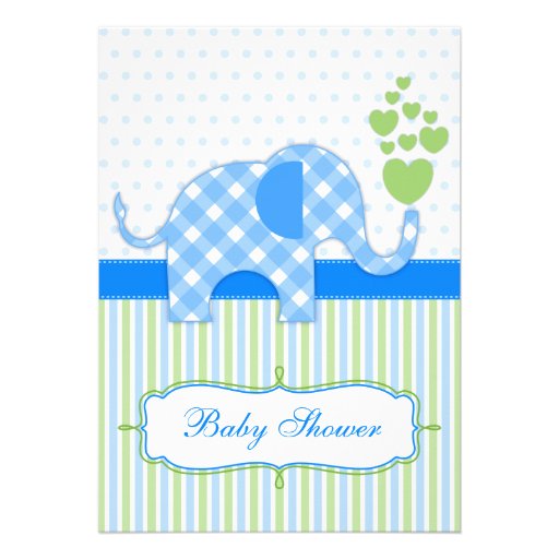 Blue Gingham Elephant Baby Shower Invitation