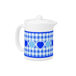 Blue Gingham Heart Teapot