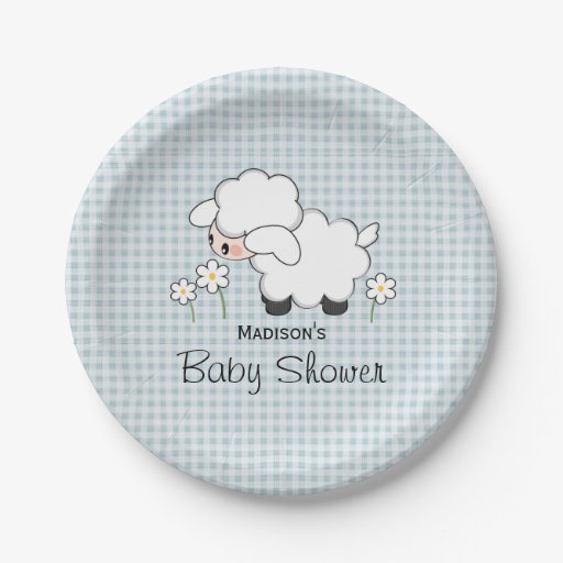 Blue Gingham Lamb Baby Boy Shower Paper Plate Zazzle