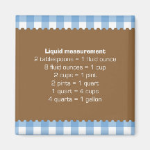 Blue gingham liquid measure chart kitchen helper fridge magnets