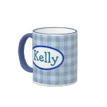 Blue Gingham Name Mug