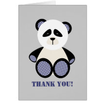 Blue Gingham Panda Bear Baby Shower Thank You Cards