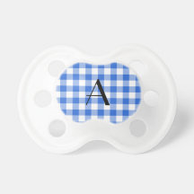 Blue gingham pattern monogram baby pacifier