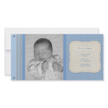 Blue Gingham Vintage Birth Announcement photo cards