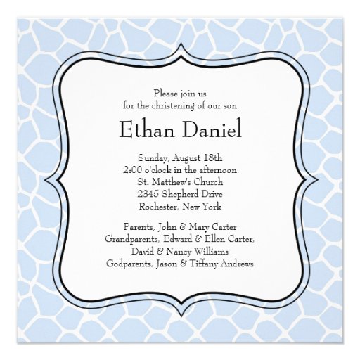 Blue Giraffe Baby Boy Photo Christening Announcements