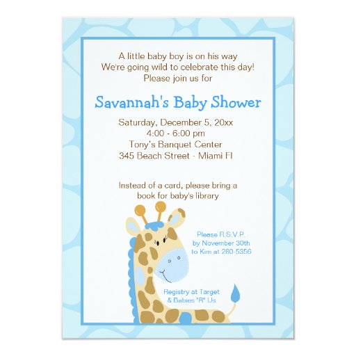 Blue Giraffe Boy Baby Shower Invitation Zazzle