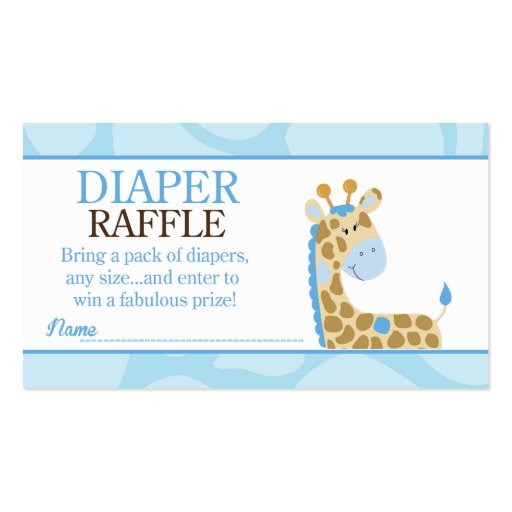 Blue Giraffe Jungle Baby Shower Diaper Raffle Business Cards (front side)