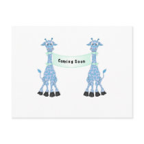Blue Giraffes Coming Soon postcards by maternity Blue Giraffes Coming Soon postcards