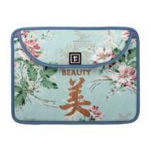 Blue Girly Floral print Beauty kanji Sleeves For MacBook Pro