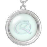 Blue Glass Monogram Necklace - letter Q