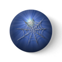 Blue Gleaming Spiderweb Button for Halloween