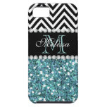BLUE GLITTER BLACK CHEVRON MONOGRAMMED iPhone 5 COVERS