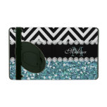 BLUE GLITTER BLACK CHEVRON MONOGRAMMED iPad CASES