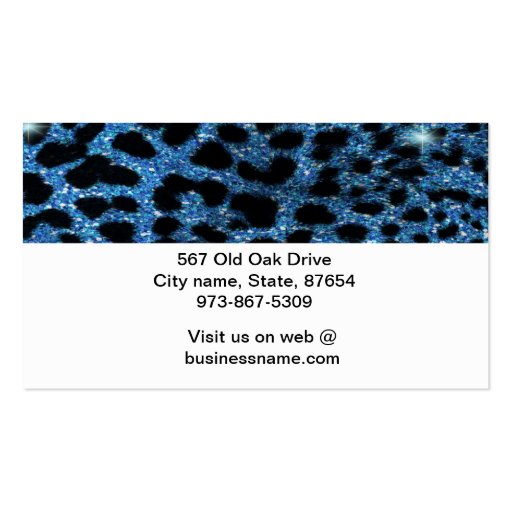 Blue Glitter Cheetah With Bow Business Card (back side)
