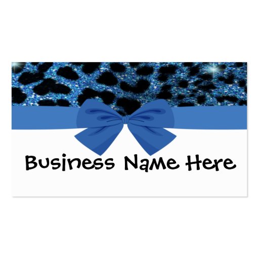 Blue Glitter Cheetah With Bow Business Card
