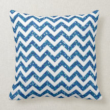 Blue Glitter Chevron Pattern Pillows