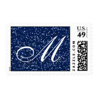 Blue Glitter  Custom Monogram Postage Stamp