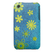 Blue Glitter & Green Flower Glam Iphone 3 Case-mate Case