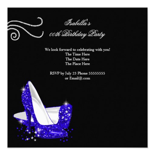 Blue Glitter High Heels Black Birthday Party Invites