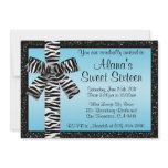 Blue Glitter Invite With Zebra Print Bow