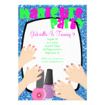 Blue Glitter Manicure Spa Birthday Party Personalized Invites