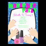Blue Glitter Manicure Spa Birthday Party invitations