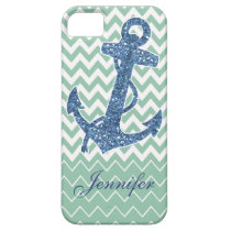 Blue Glitter Print Anchor Nautical Mint Green Case casemate cases
