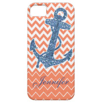 Blue Glitter Print Anchor Nautical Orange Case casemate cases
