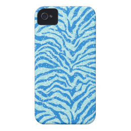 Blue Glitter Print Zebra Stripe Bling Pattern Case-Mate iPhone 4 Cases