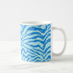 Blue Glitter Print Zebra Stripe Bling Pattern Mugs