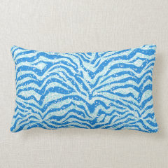 Blue Glitter Print Zebra Stripe Pattern Throw Pillow