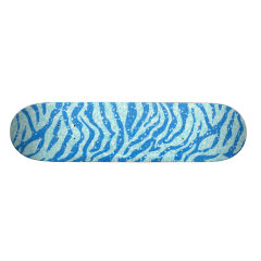 Blue Glitter Print Zebra Stripe Pattern Skate Deck