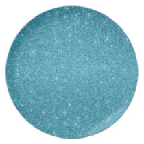 Blue glitter stars dinner plate