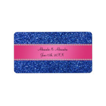 Blue glitter wedding favors personalized address label
