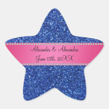 Blue glitter wedding favors star sticker