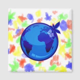 blue globe reflective earth design.png refrigerator magnet