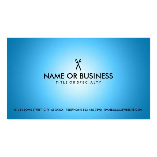 blue glow scissors business cards (front side)