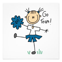 Blue Go Team Cheerleader T-shirts and Gifts Custom Invites