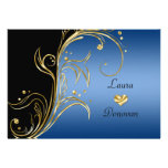Blue Gold Black Floral Swirls Reception Only invitations